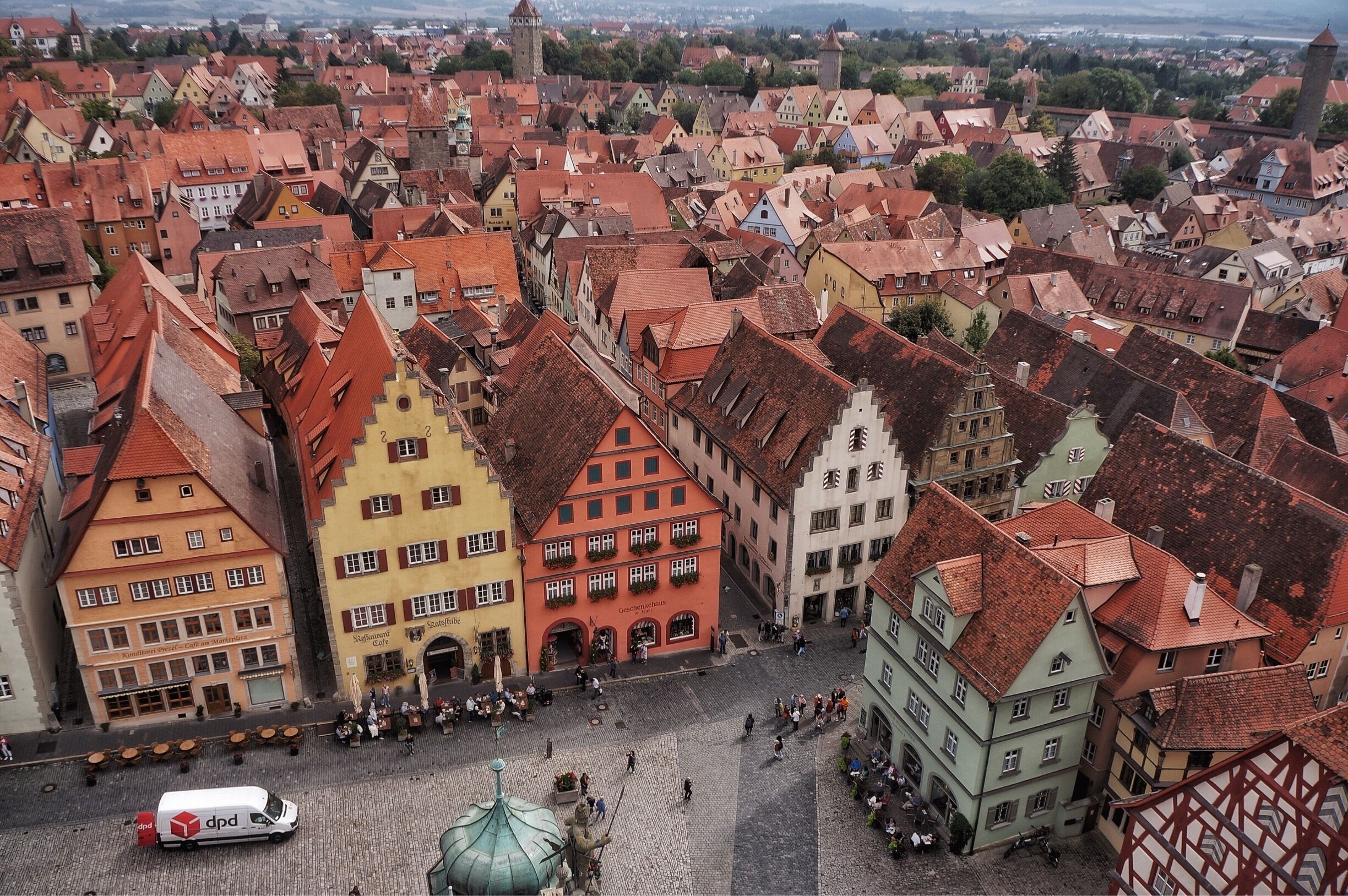 Romantic Medieval Old town Rothenburg ob der Tauber.
View from City Hall Tower