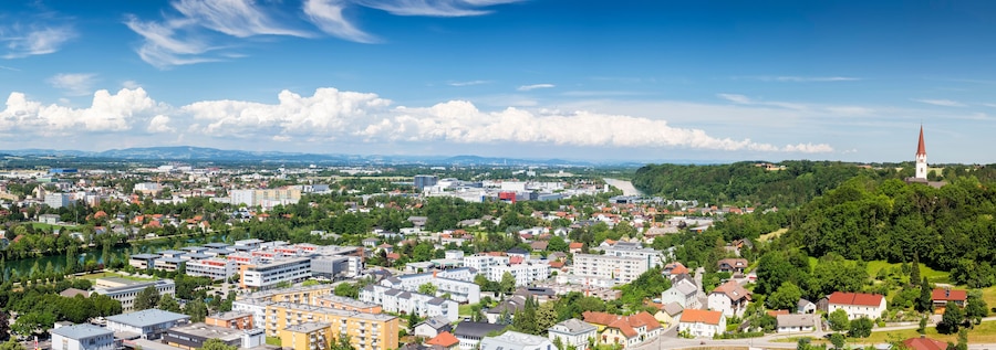 City of Wels and Thalham at upper austria with river traun