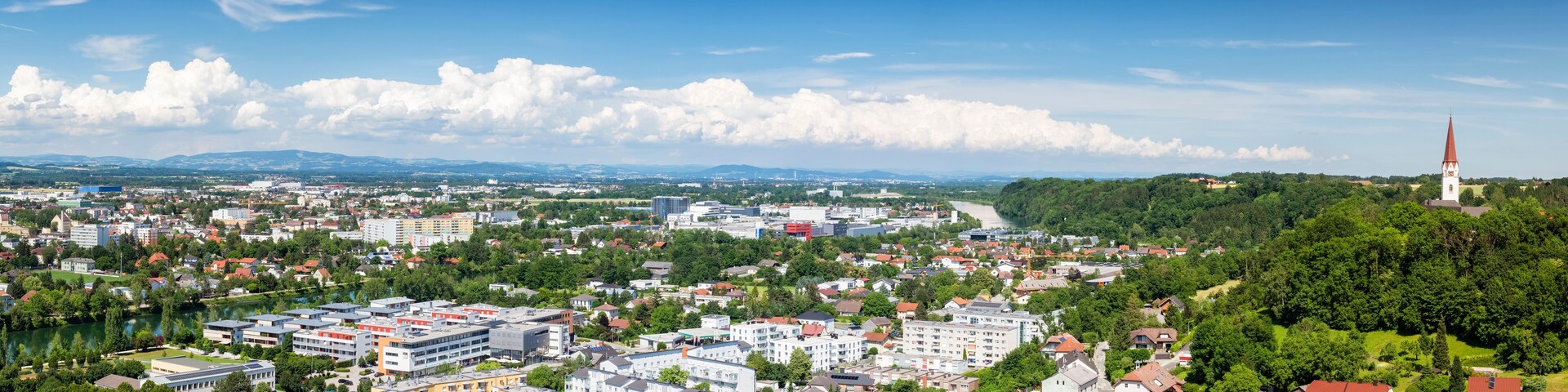 City of Wels and Thalham at upper austria with river traun