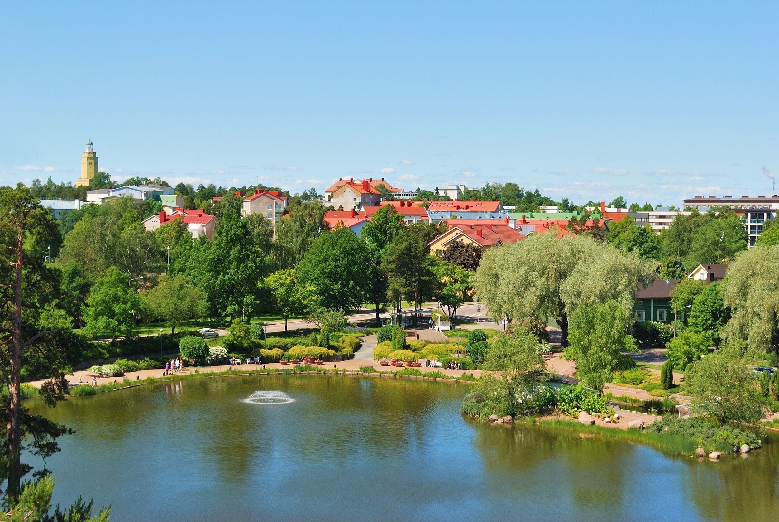 View of the town of Kotka from the rock in the landscape park Sapokka