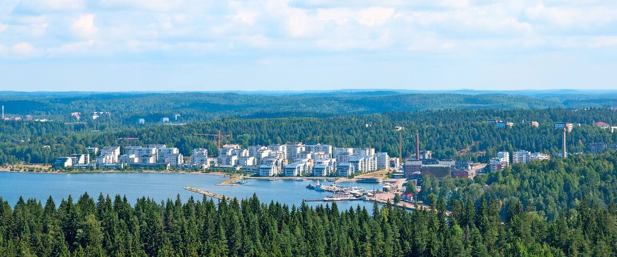 View of Lahti with Vesijarvi Lake (Water Lake) from the highest springboard Suurmaki. Finland