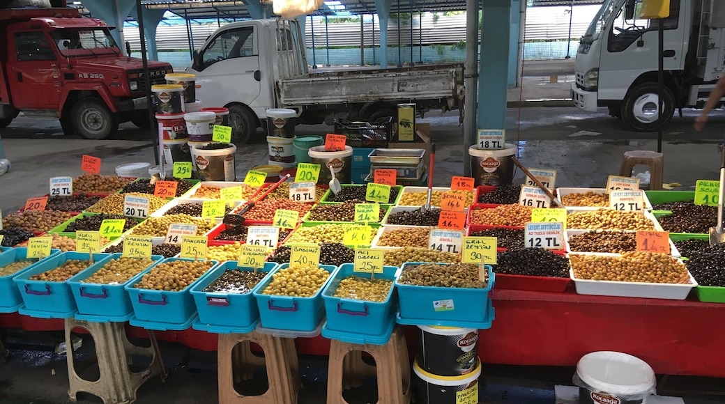 The many varieties and colors of olives for sale at the Edirne farmers market in Edirne, Turkey!