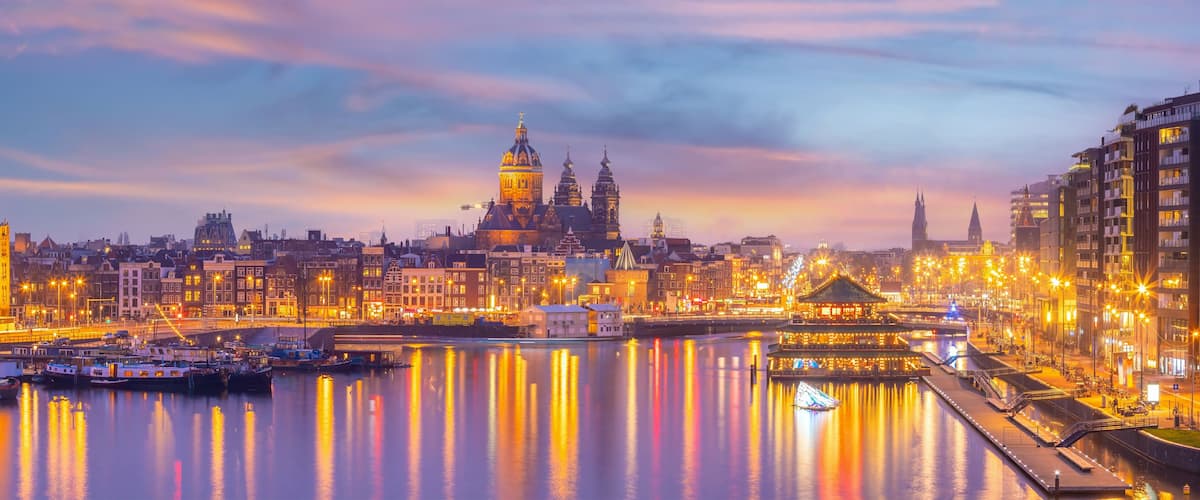 Amsterdam downtown city skyline cityscape of Netherlands