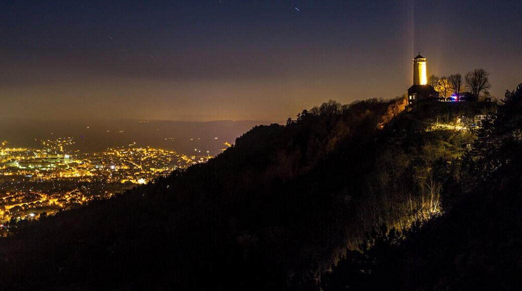 View of the Fuchsturm and the city of Jena at night