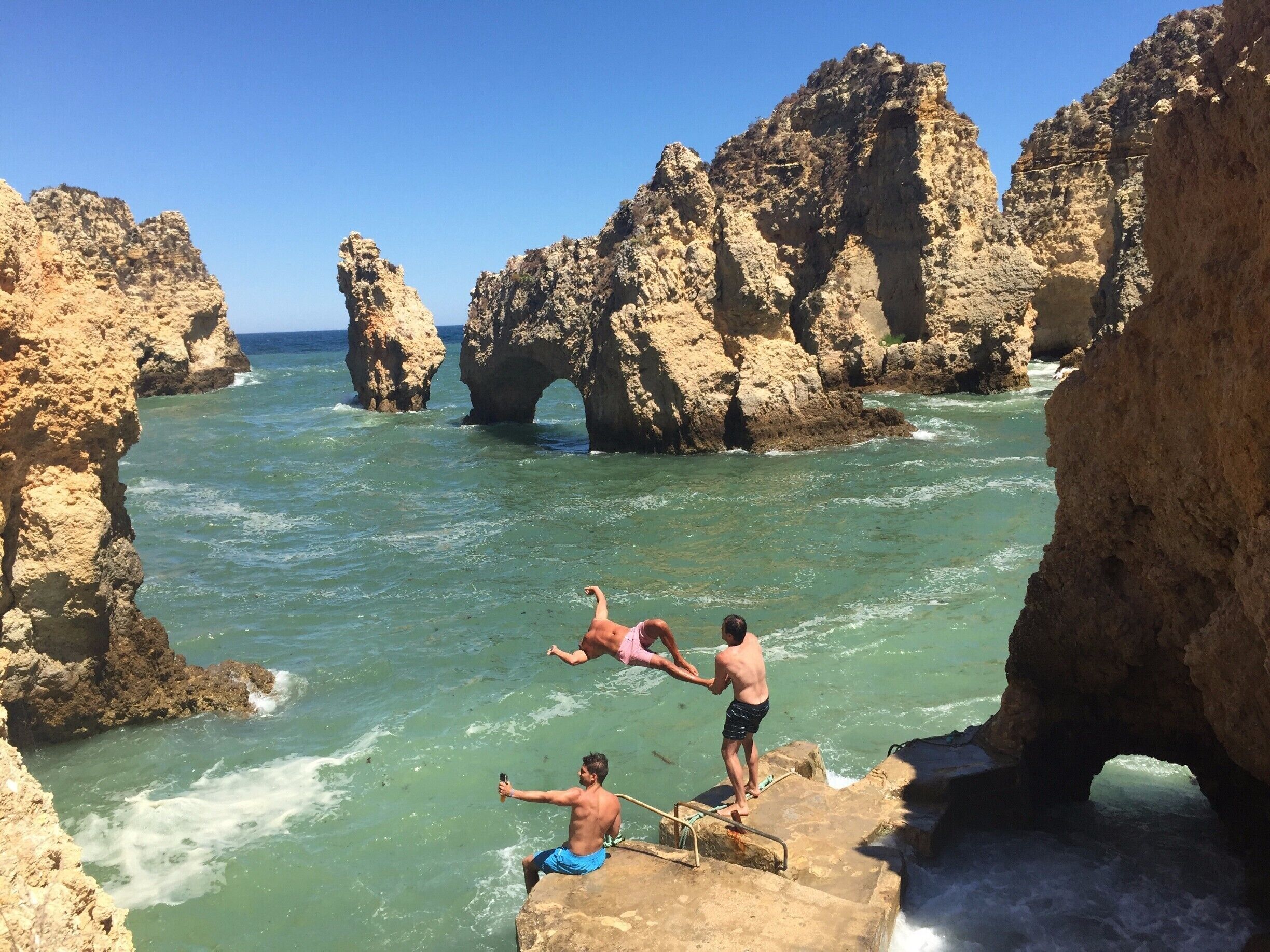 The Algarve has some of the most breathtaking beaches you will ever see.  Just me and my buddies doing flips in some treacherous waters