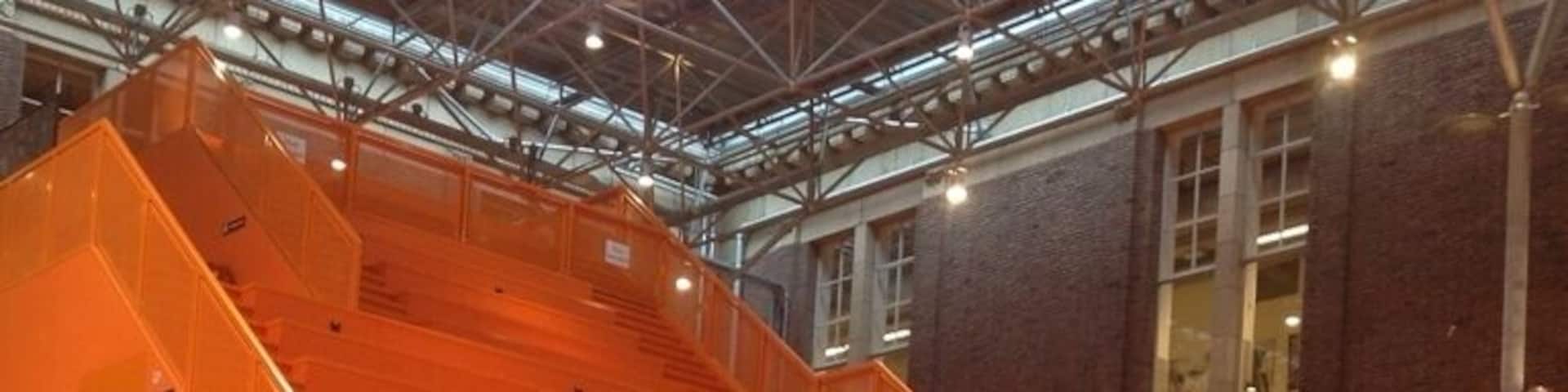 The stairs in this university have that obligatory national colour!