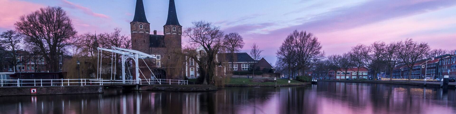 Oost port in Delft. About 10 minute walk from the station. Built in 1400 it's the only remaining city gate of old Delft.