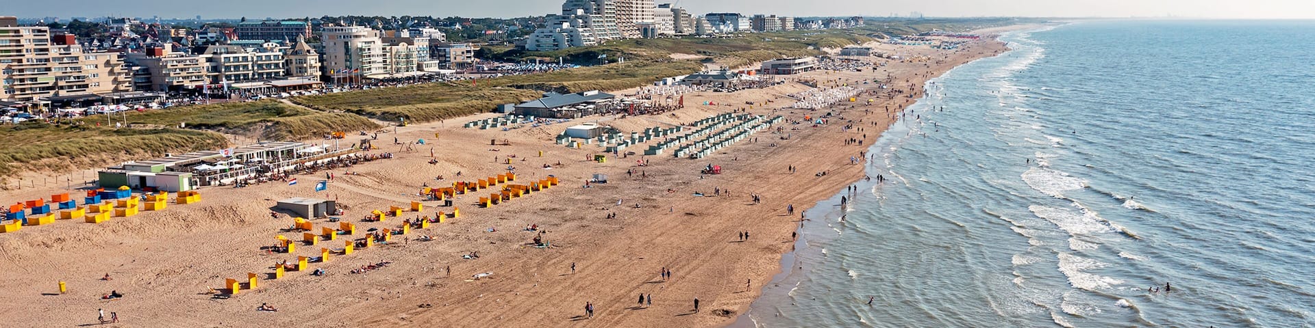 Aerial from the beach in Noordwijk aan Zee in the Netherlands