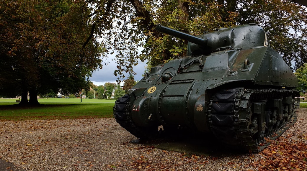 US tank at entrance.