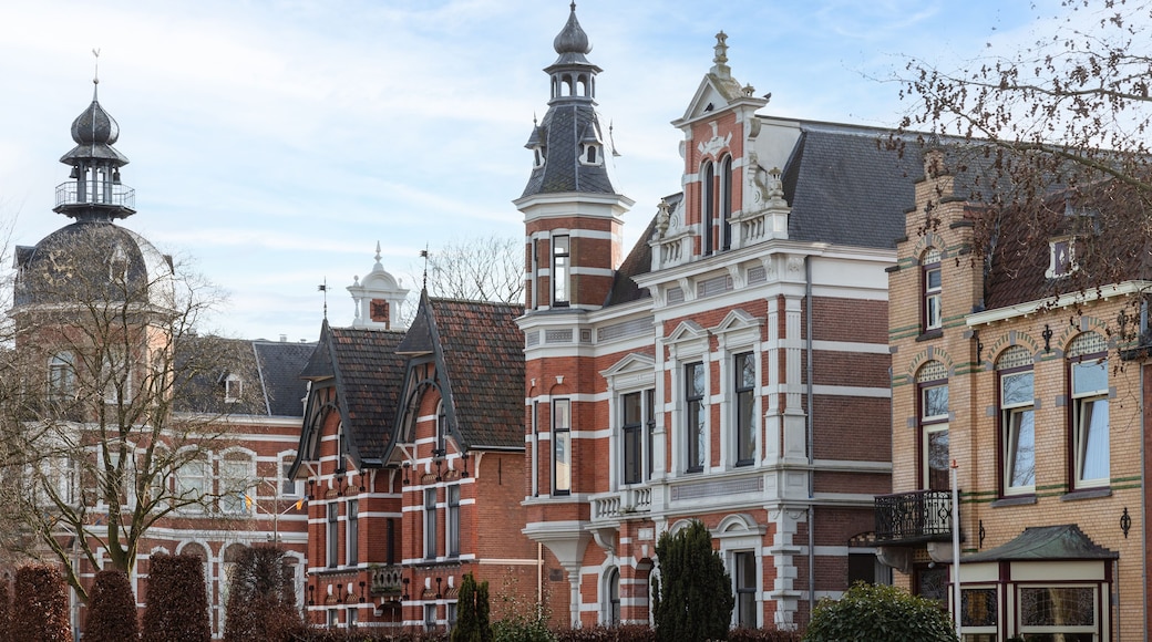 Historic buildings with different facades in the center of the Dutch town of Oss.