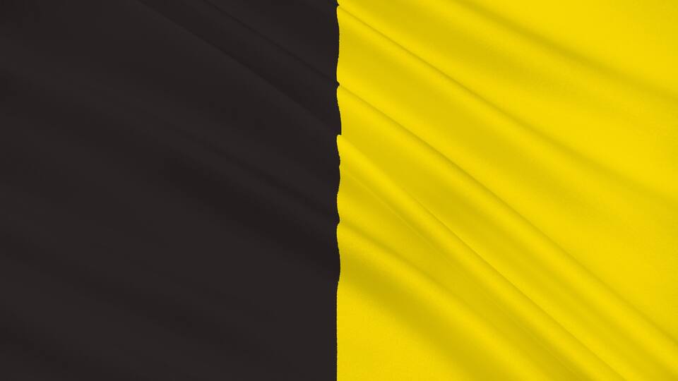 A flag with diagonal stripes.