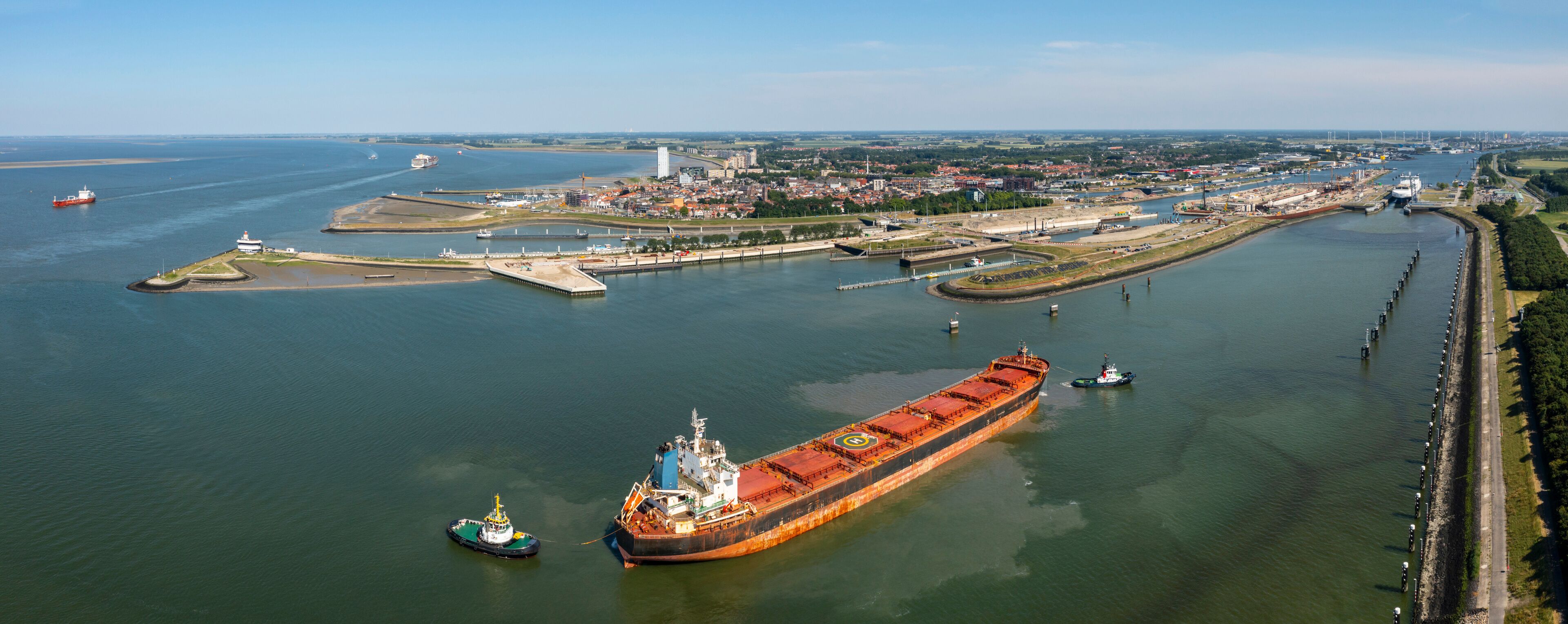 Cargo container sailing on Ghent?Terneuzen in Netherlands