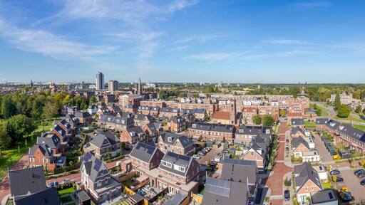 Vlaardingen, The Netherlands - septemberr 2019: Panoramic view of the town of Vlaardingen from the old water tower, Buitenplaats Van Ruytenburch