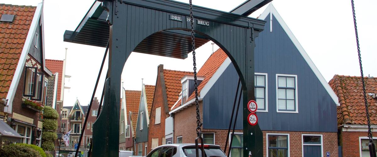 Volendam que incluye una pequeña ciudad o pueblo y turismo