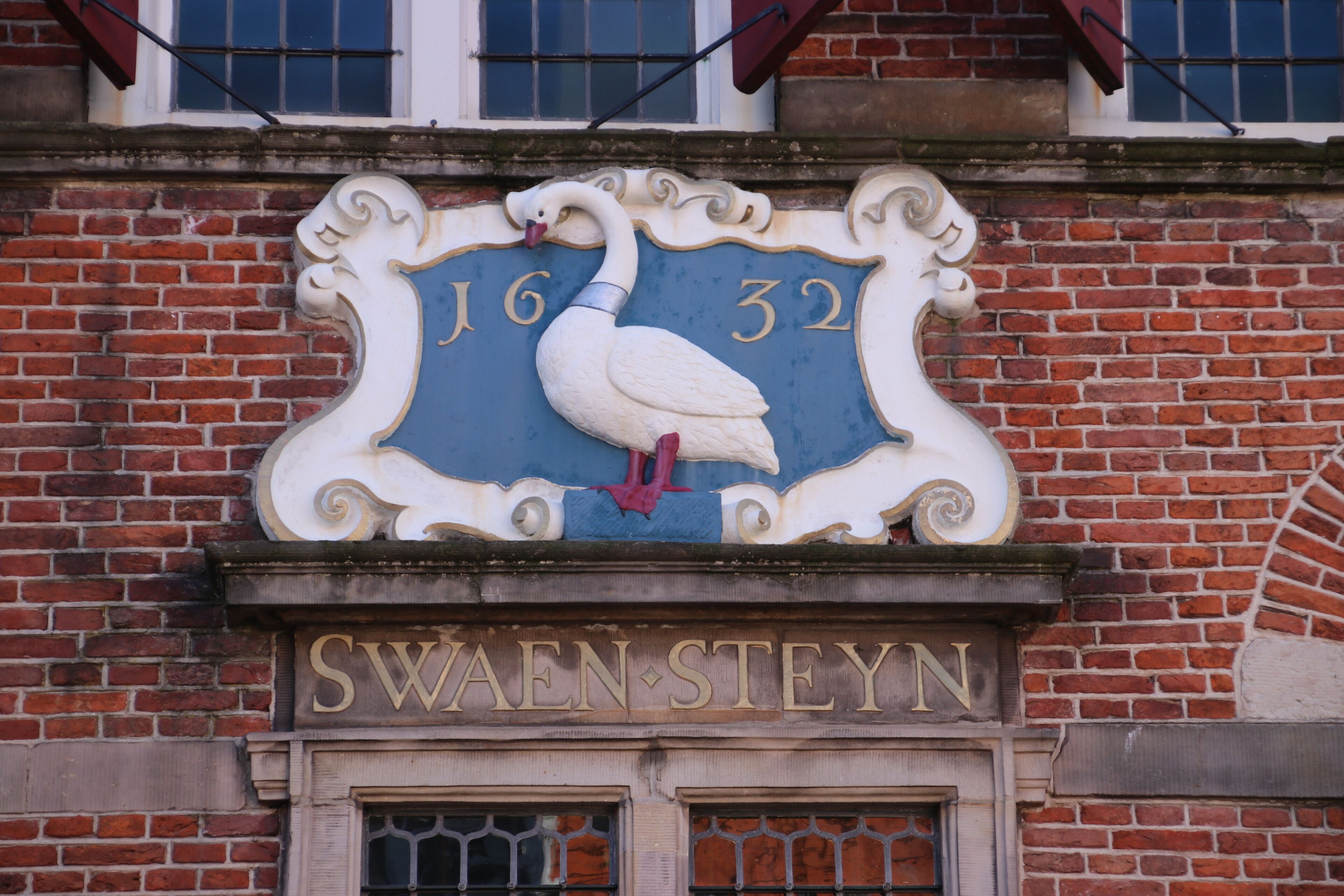 Crest on a ancient building named Swaensteyn from 1512 which is in Voorburg the Netherlands and used for meeting of the City Council