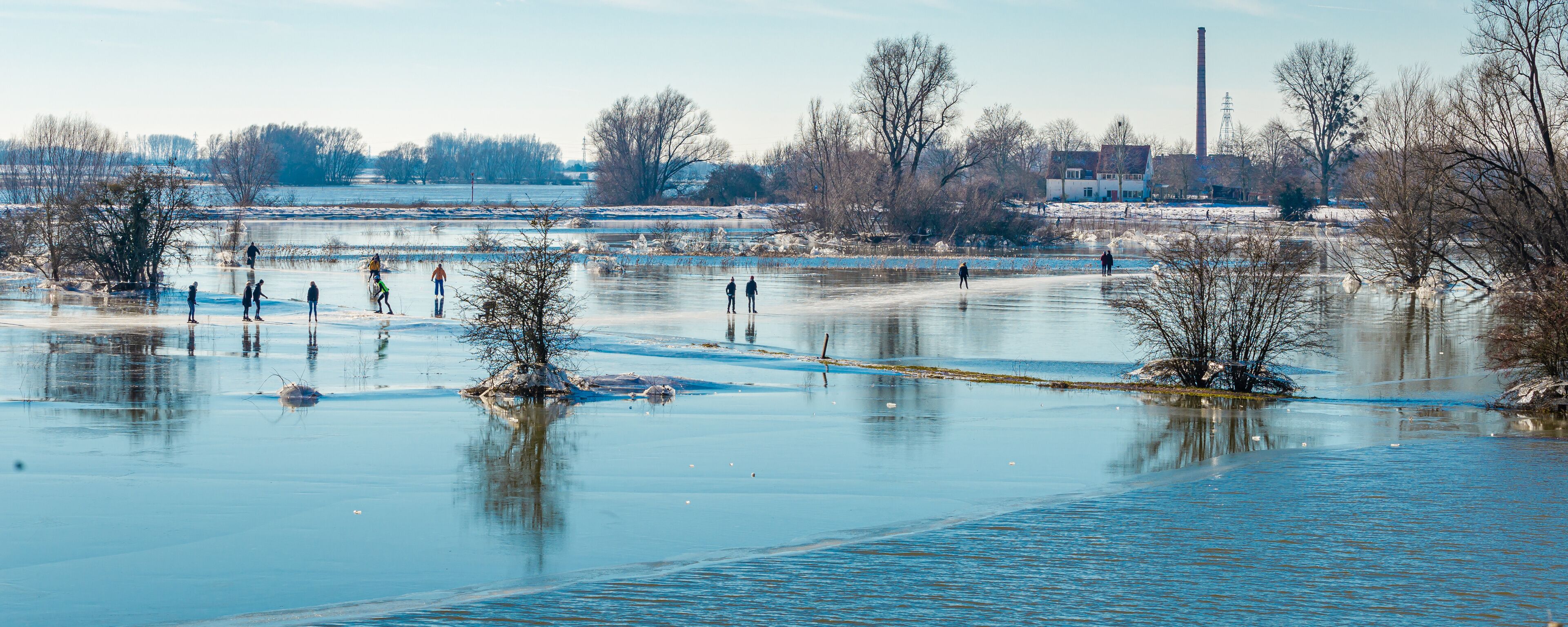 Frozen floodplains in the Netherlands during winter