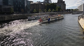 View of the Spree River with Reichstag Dome in Berlin, Germany.