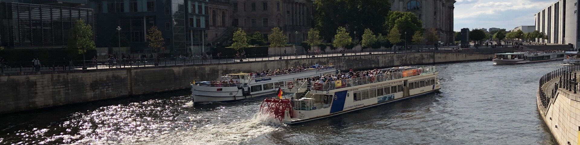 View of the Spree River with Reichstag Dome in Berlin, Germany. (09/2018)