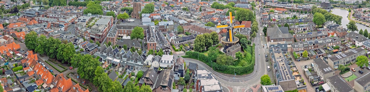Aerial panorama from the historical city Woerden in the Netherlands