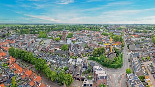 Aerial panorama from the historical city Woerden in the Netherlands