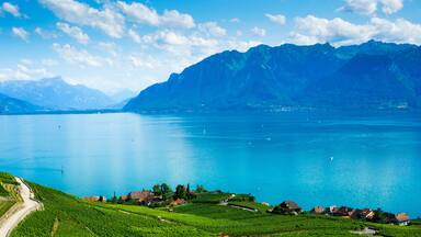 Panorama scene of Geneva Lake, Switzerland