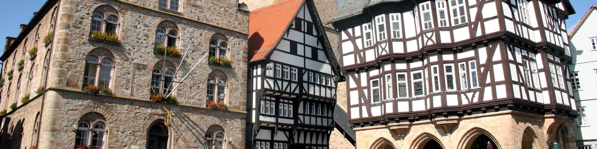 Historic center of the german city Alsfeld with Weinhaus, Church Walpurgiskirche and town hall; Shutterstock ID 45701830