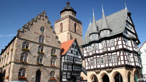 Historic center of the german city Alsfeld with Weinhaus, Church Walpurgiskirche and town hall; Shutterstock ID 45701830