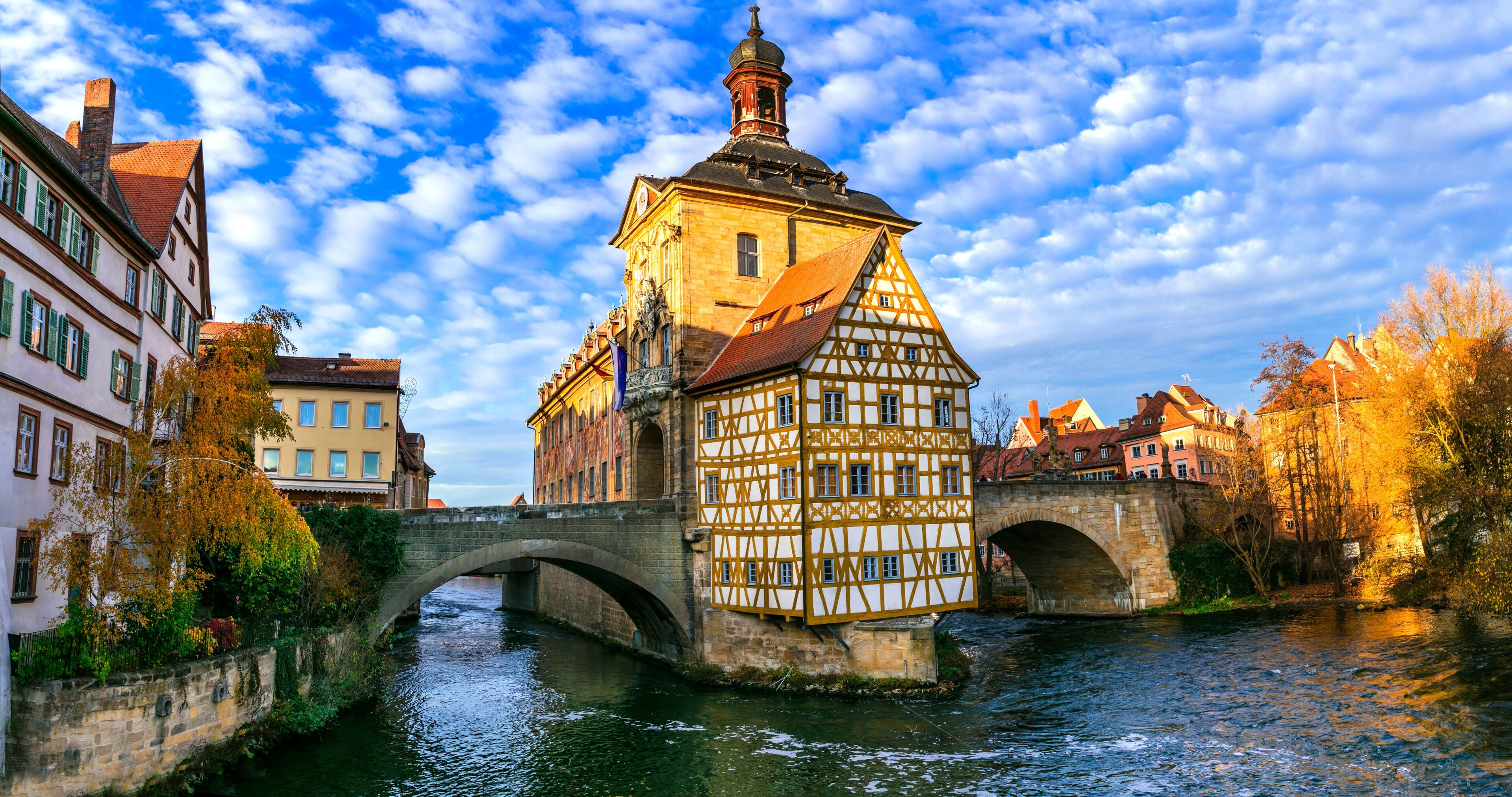 Sunset Over Altes Rathaus Old Town Hall in Bamberg Bavaria, Famous Half-Timbered House on Bridge Over Regnitz River, Romantic German Architecture, UNESCO Site at Golden Hour, wall art print