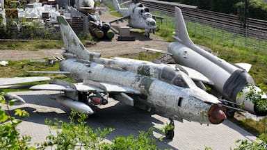 8 classic Eastern block aircraft sit in a museum