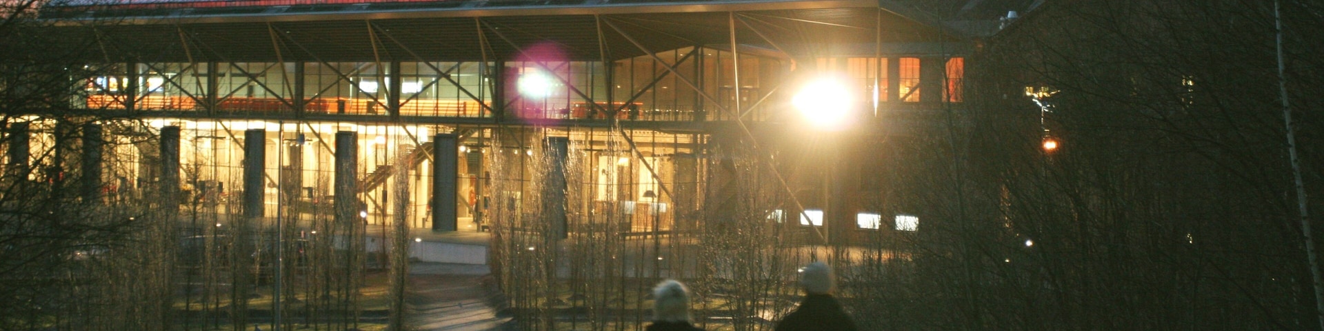 Bochum que incluye arquitectura moderna y un atardecer y también una pareja