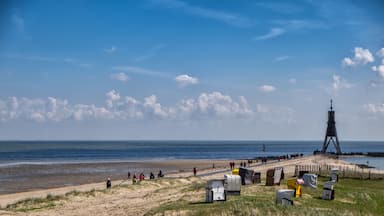 Sandy beach under vivid blue sky on a warm and sunny day in Cuxhaven