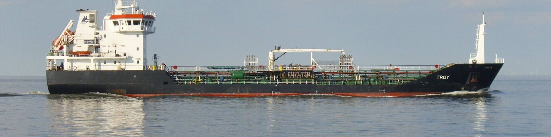 The oil/chemical tanker Troy inbound on the Elbe river
