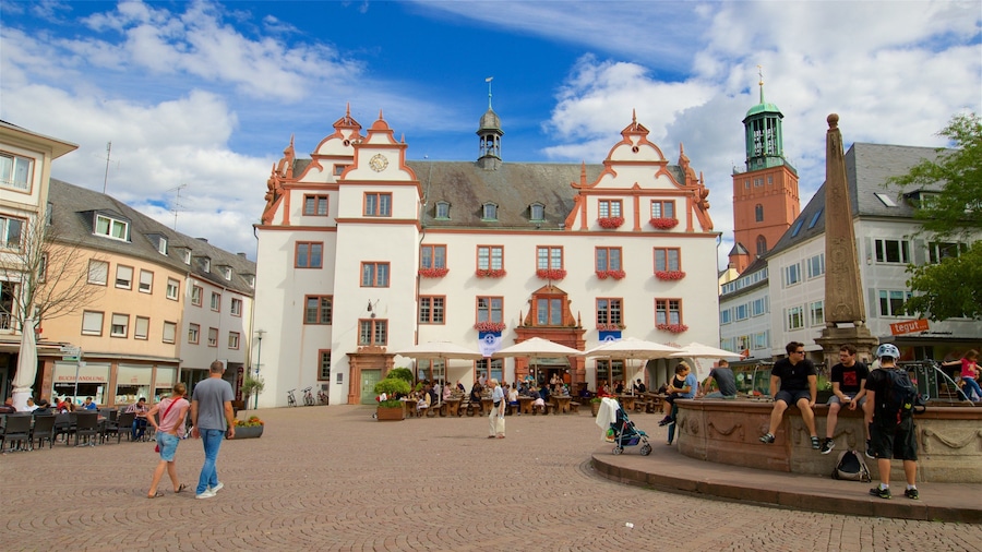 Darmstadt which includes a square or plaza, street scenes and a fountain
