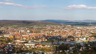 Panorama of Hameln on the river Weser in Germany