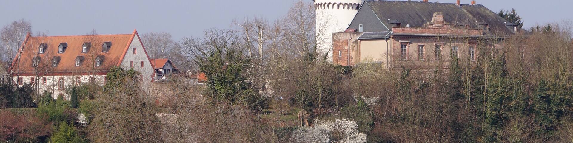 Schloss Steinheim in Hanau-Steinheim, von der StraĂenbrĂŒcke der B43a fotografiert.