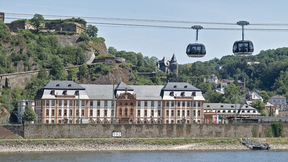 Koblenz showing heritage architecture, a river or creek and a house