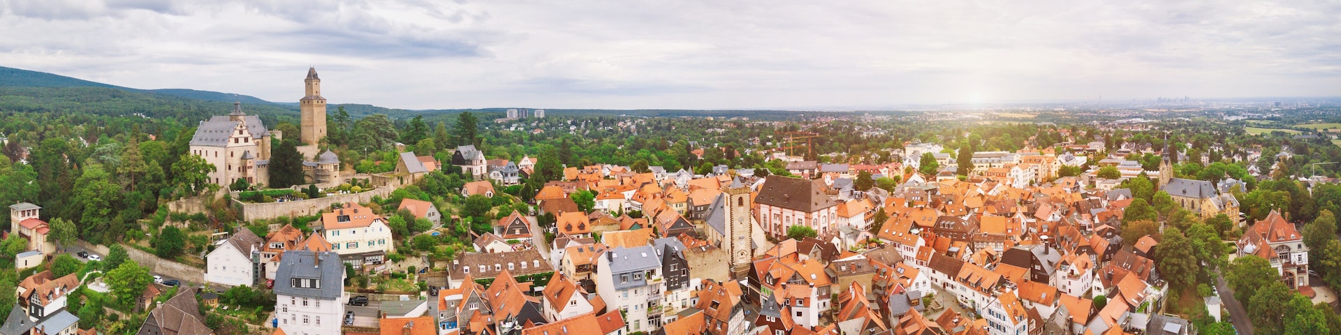 beautiful old town kronberg with a view of modern frankfurt