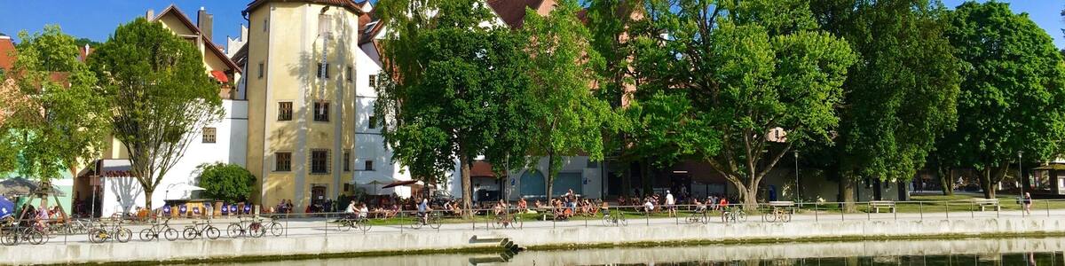 Landshut with St. Martin's Church at the River Isar
