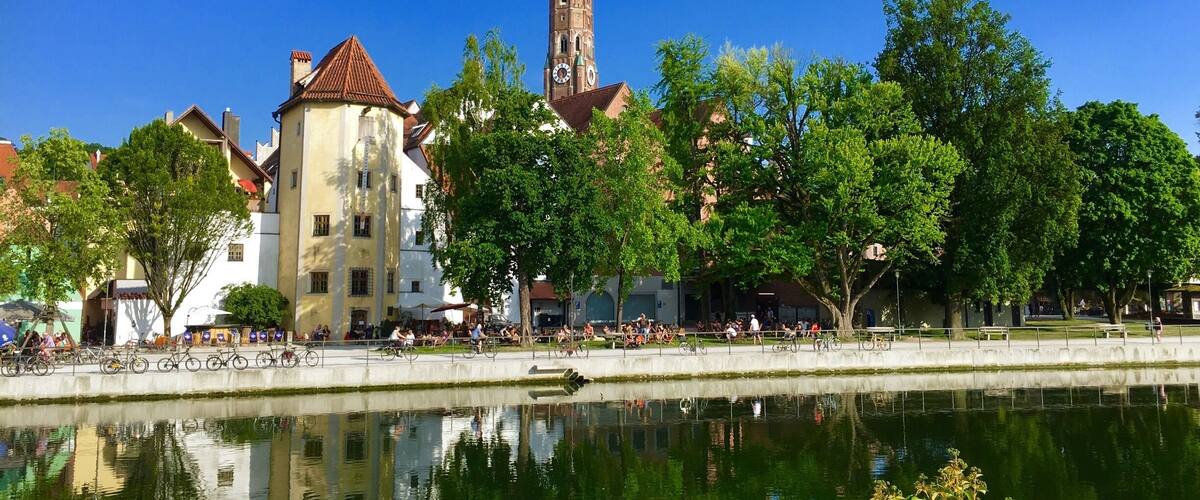Landshut with St. Martin's Church at the River Isar