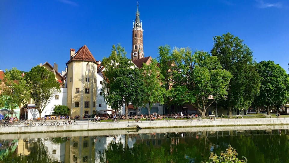 Landshut with St. Martin's Church at the River Isar