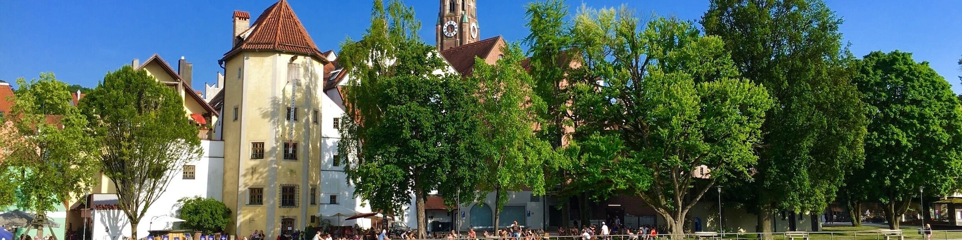 Landshut with St. Martin's Church at the River Isar