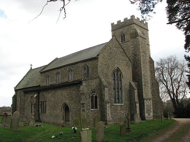 St Andrew's Church. West Bradenham used to be one of the homes of a prominent Norfolk farming family called Haggard; the author Henry Rider Haggard was born here. The tower of St Andrew's church is placed on the south wall rather than at the west end > 710112. St Andrew's is perhaps most noteworthy for the many stained glass windows > 710137 dating from the 19th century and executed by the best workshops of that time: the east window > 710137 - 710144 was made by William Wailes, and the O'Connor Brothers designed the windows set into the west wall > 710153. The church is kept locked but a key is available. For more information see: http://www.norfolkchurches.co.uk/westbradenham/westbradenham.htm