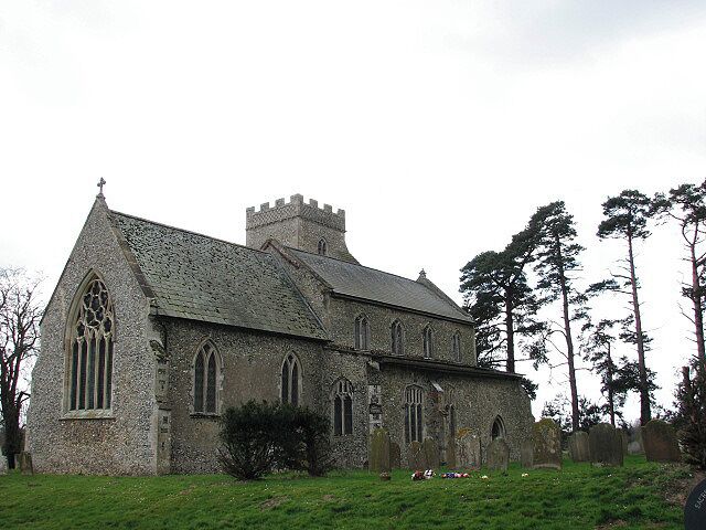 St Andrew's Church. West Bradenham used to be one of the homes of a prominent Norfolk farming family called Haggard; the author Henry Rider Haggard was born here. The tower of St Andrew's church is placed on the south wall rather than at the west end > 710112. St Andrew's is perhaps most noteworthy for the many stained glass windows > 710137 dating from the 19th century and executed by the best workshops of that time: the east window > 710137 - 710144 was made by William Wailes, and the O'Connor Brothers designed the windows set into the west wall > 710153. The church is kept locked but a key is available. For more information see: http://www.norfolkchurches.co.uk/westbradenham/westbradenham.htm