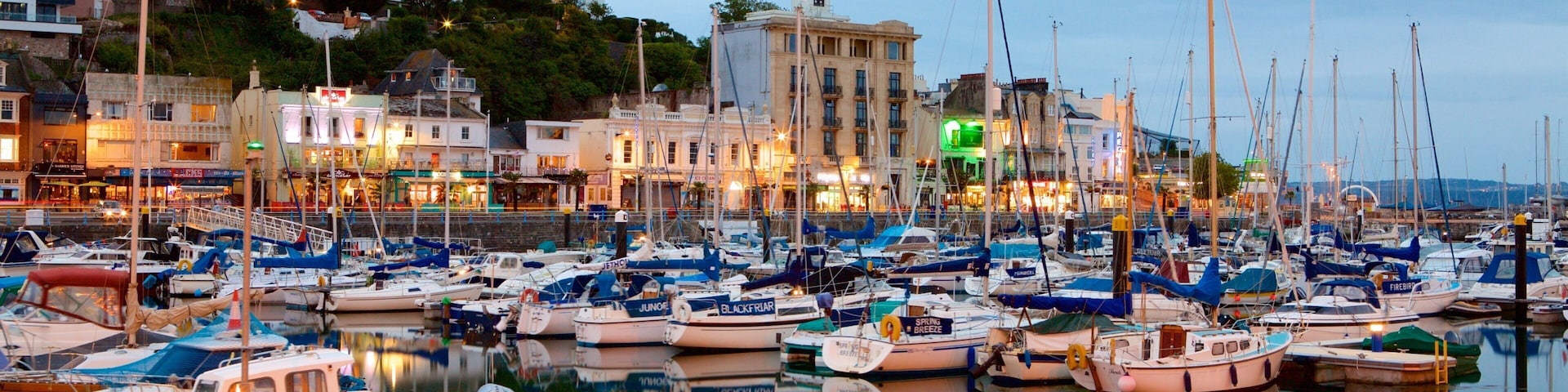 Torquay which includes a bay or harbor