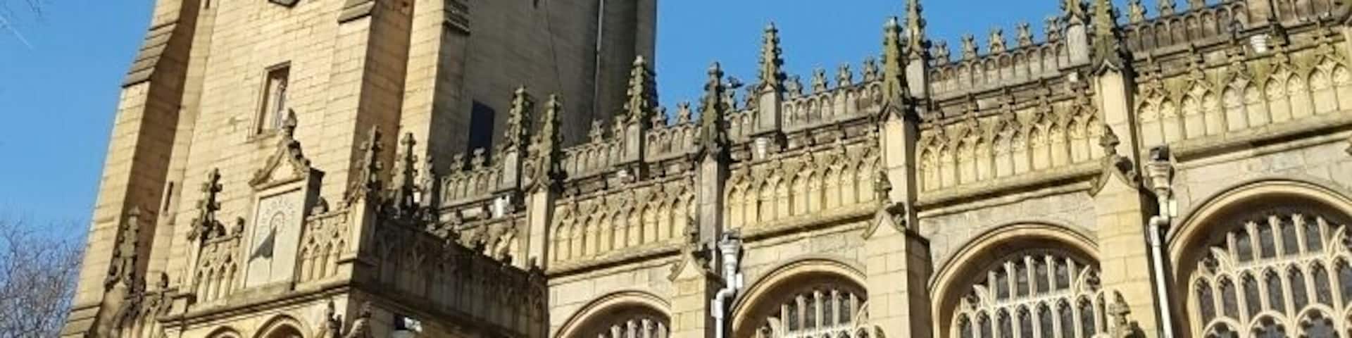 A sunlit Wakefield Cathedral. Beautiful inside too!