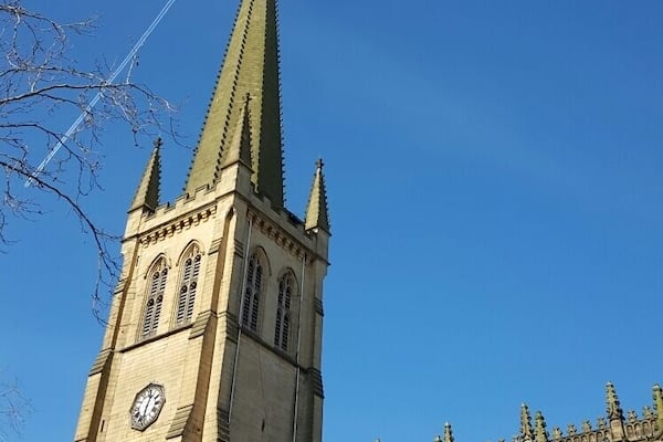 A sunlit Wakefield Cathedral. Beautiful inside too!