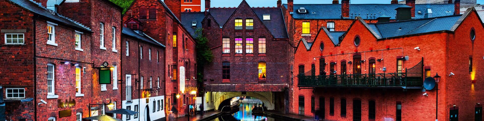 Embankments during the rain in the evening at famous Birmingham canal in UK