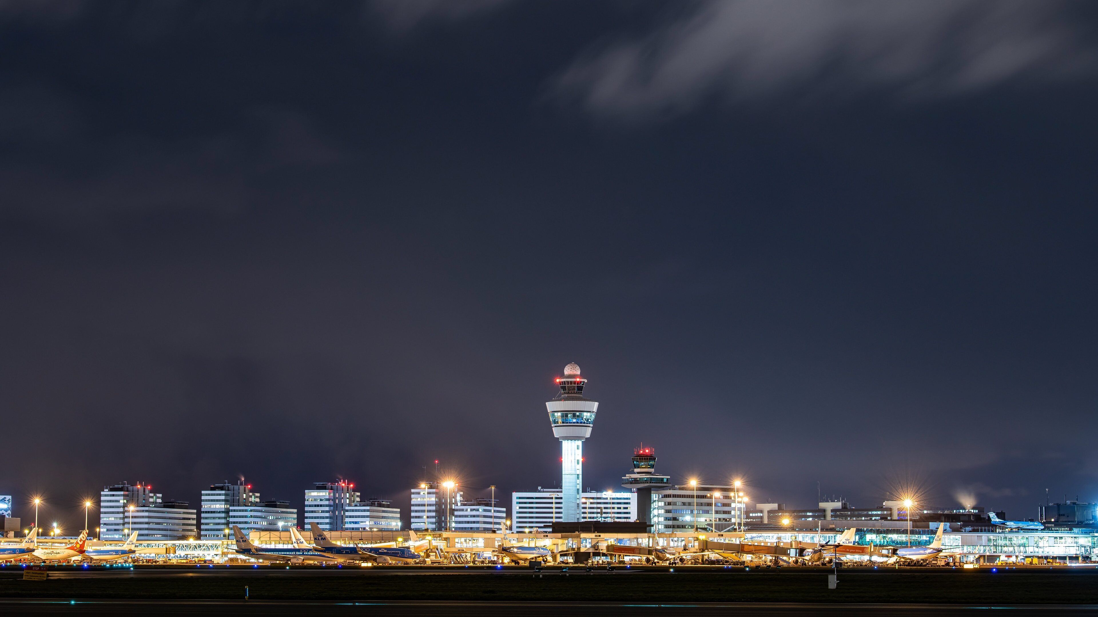 Amsterdam showing night scenes and an airport