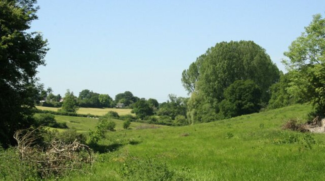 Valley at the end of Pottle Street The stream running through this valley feeds the artificial lakes in Longleat Park.