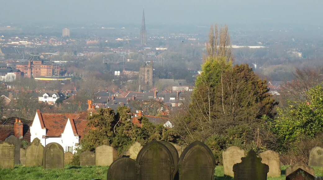 Fox Covert Cemetery, Stockton Heath looking over Warrington. St Elphins Warrington behind St Thomas' Stockton Heath.